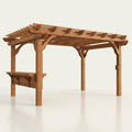 Cedar Pergola Built for Wind Resistance, 10x14 Ft Shade Structure, Built-in Bar, PowerPort Outlets