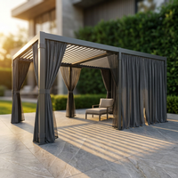 12X20 Louvered Pergola,Dark Grey Aluminum Frame with Adjustable Rainproof Roof, Featuring Waterproof Curtains and Nets — Studio Shot