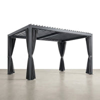 12X20 Louvered Pergola,Dark Grey Aluminum Frame with Adjustable Rainproof Roof, Featuring Waterproof Curtains and Nets — Studio Shot