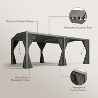 12X20 Louvered Pergola,Dark Grey Aluminum Frame with Adjustable Rainproof Roof, Featuring Waterproof Curtains and Nets — infographic