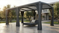 12X20 Louvered Pergola,Dark Grey Aluminum Frame with Adjustable Rainproof Roof, Featuring Waterproof Curtains and Nets — Lifestyle
