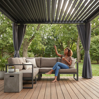 12X20 Louvered Pergola,Dark Grey Aluminum Frame with Adjustable Rainproof Roof, Featuring Waterproof Curtains and Nets — Lifestyle