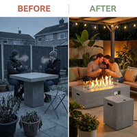 50000 BTU Coating Steel Propane Fire Pit Table in Gray Rectangular Modern Outdoor Gas Fire Table with Tank Holder — Before & After