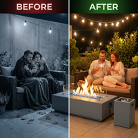 50000 BTU Coating Steel Propane Fire Pit Table in Gray Rectangular Modern Outdoor Gas Fire Table with Tank Holder — Before & After