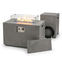 50000 BTU Coating Steel Propane Fire Pit Table in Gray Rectangular Modern Outdoor Gas Fire Table with Tank Holder — Studio Shot