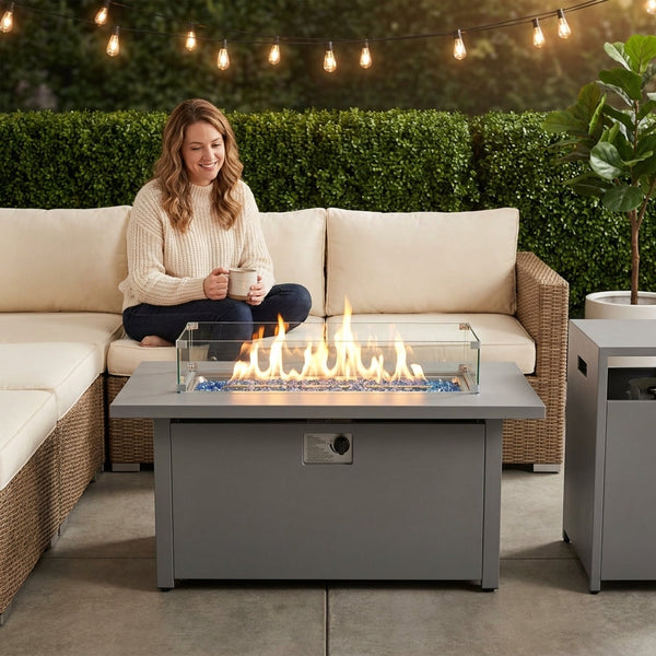 Propane Fire Pit Table Built for Year-Round Use, 50000 BTU, Steel Construction, Tank Holder Included