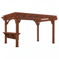 Cedar Pergola Built for Wind Resistance, 10x14 Ft Shade Structure, Built-in Bar, PowerPort Outlets