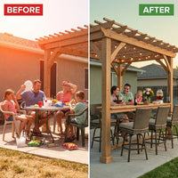 Ashland 10 Ft. X 14 Ft. All Cedar Wood Outdoor Pergola Shade Structure with Bar and Electric — Before & After