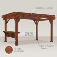 Ashland 10 Ft. X 14 Ft. All Cedar Wood Outdoor Pergola Shade Structure with Bar and Electric — infographic
