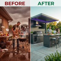 Customized Multi Functional Outdoor Kitchen BBQ Pod with Shelter Moisture Resistant Stainless Steel Outdoor Kitchen Patio Shed — Before & After