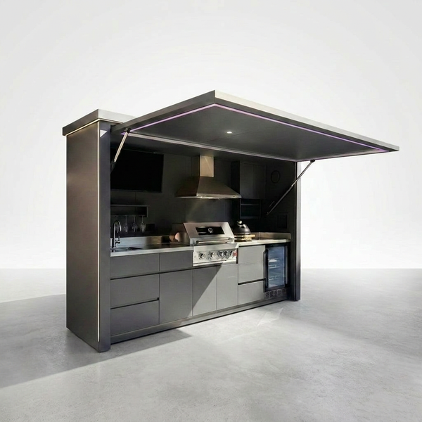 Customized Multi Functional Outdoor Kitchen BBQ Pod with Shelter Moisture Resistant Stainless Steel Outdoor Kitchen Patio Shed — Studio Shot
