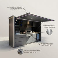 Customized Multi Functional Outdoor Kitchen BBQ Pod with Shelter Moisture Resistant Stainless Steel Outdoor Kitchen Patio Shed — infographic