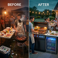 Outdoor Kitchen Island Built for Backyard Entertaining, 70" Width, Built-In Grill, Compact Refrigerator — Before & After
