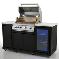 Outdoor Kitchen Island Built for Backyard Entertaining, 70" Width, Built-In Grill, Compact Refrigerator — Studio Shot