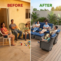 Patio Furniture Set 6-Piece Outdoor Patio Conversation Set with Blue Cushions Lawn Furniture — Before & After