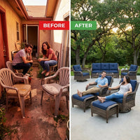 Patio Furniture Set 6-Piece Outdoor Patio Conversation Set with Blue Cushions Lawn Furniture — Before & After