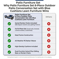 Patio Furniture Set 6-Piece Outdoor Patio Conversation Set with Blue Cushions Lawn Furniture — Comparison
