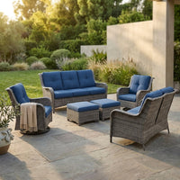 Patio Furniture Set 6-Piece Outdoor Patio Conversation Set with Blue Cushions Lawn Furniture — Studio Shot