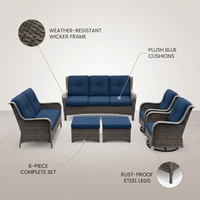Patio Furniture Set 6-Piece Outdoor Patio Conversation Set with Blue Cushions Lawn Furniture — infographic