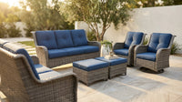 Patio Furniture Set 6-Piece Outdoor Patio Conversation Set with Blue Cushions Lawn Furniture — Lifestyle