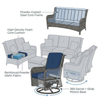 Patio Furniture Set 6-Piece Outdoor Patio Conversation Set with Blue Cushions Lawn Furniture — How It Works
