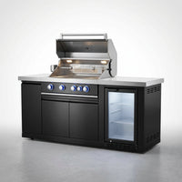 Premium 70"W Black Stainless Steel Outdoor Kitchen Island BBQ Gas Grill with Compact Refrigerator & Rotisserie Burner + Dual Sided Griddle Plate + Charcoal Tray + Natural Gas Conversion Kit — Studio Shot
