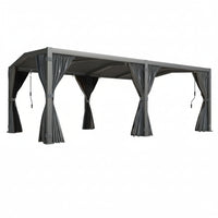 Aluminum Louvered Pergola Built for All-Season Coverage, 12x20 Frame, Adjustable Roof, Waterproof Curtains