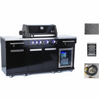 Outdoor Kitchen Island Built for Backyard Entertaining, 70" Width, Built-In Grill, Compact Refrigerator