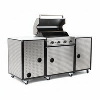 Outdoor Kitchen Island Built for Backyard Entertaining, 70" Width, Built-In Grill, Compact Refrigerator